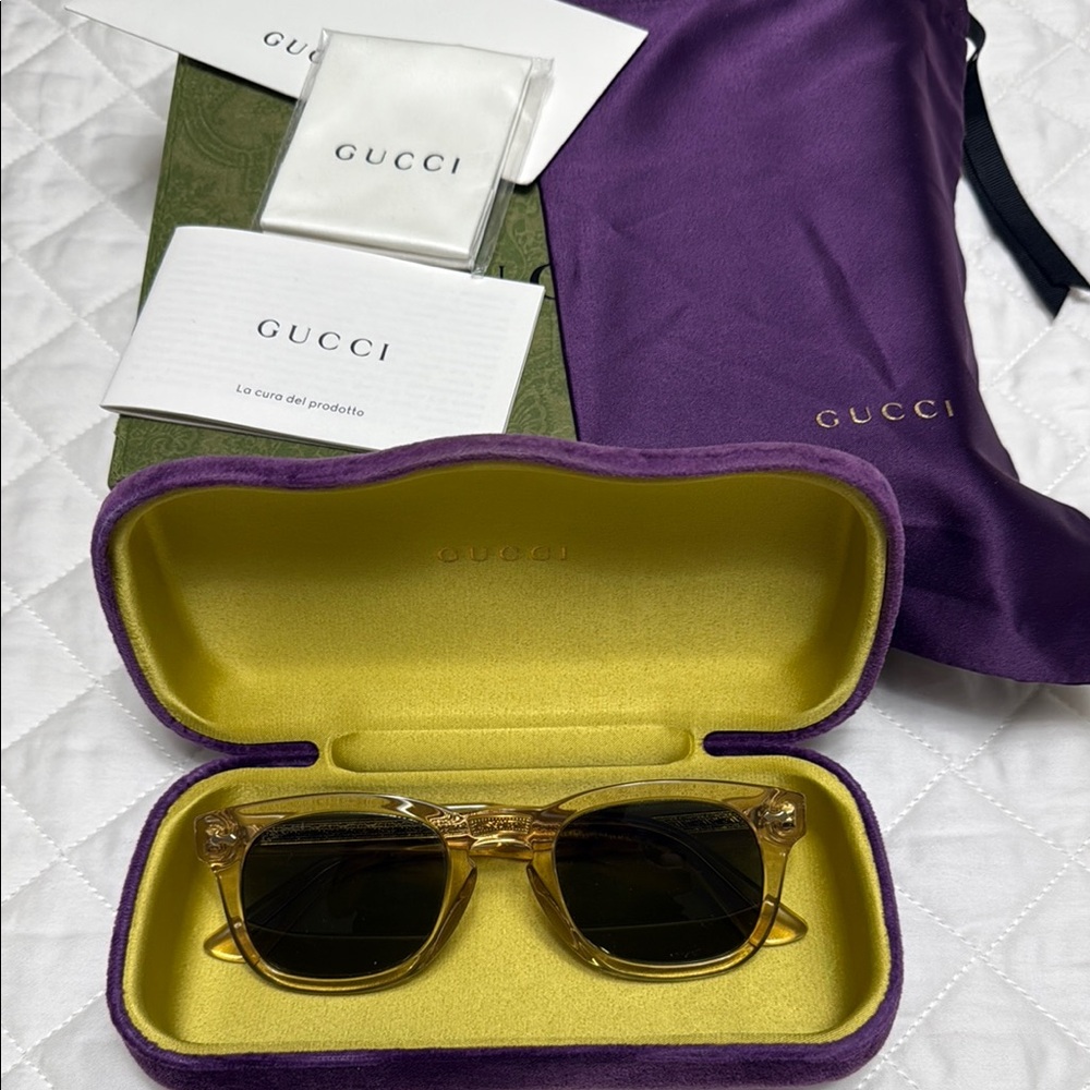 Gucci Sunglasses in Gold with  Purple Case